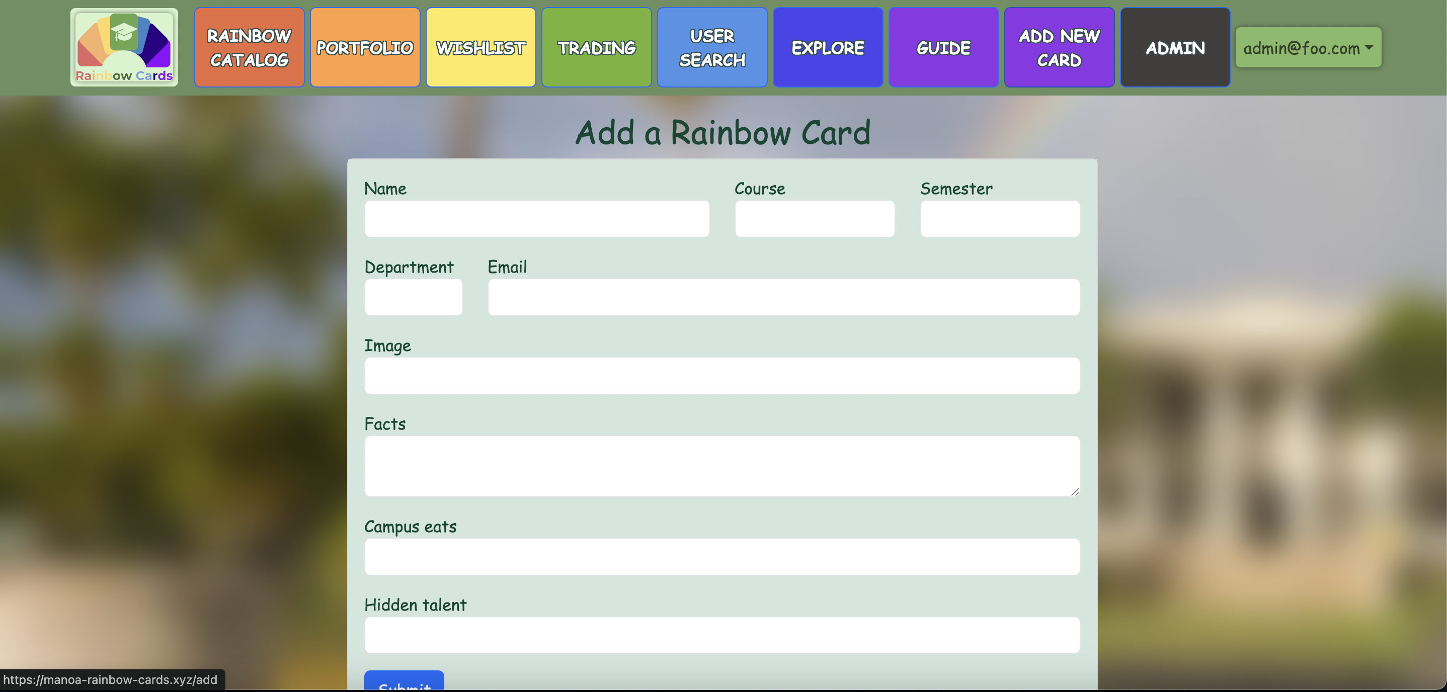 Add Rainbow Card page