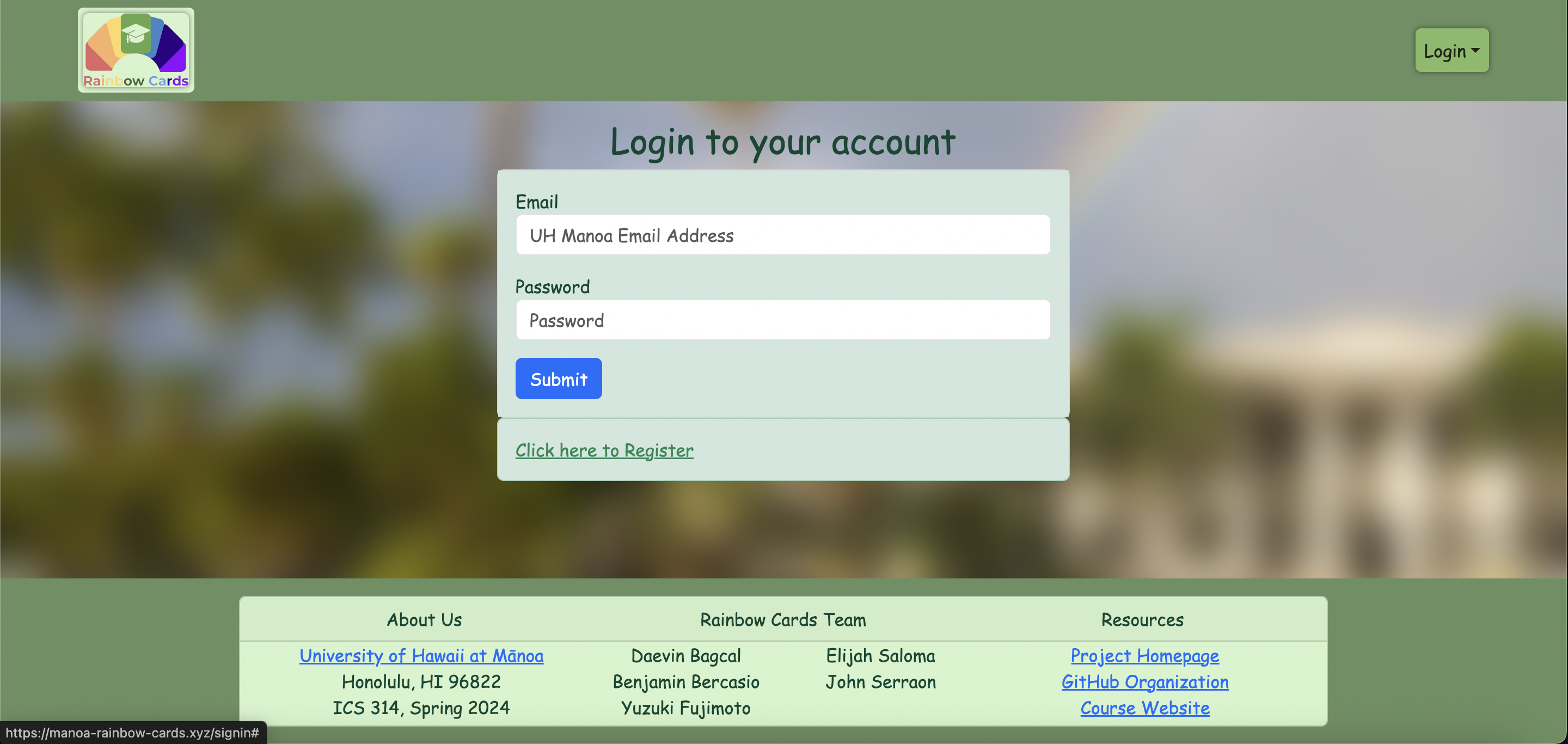 Login page